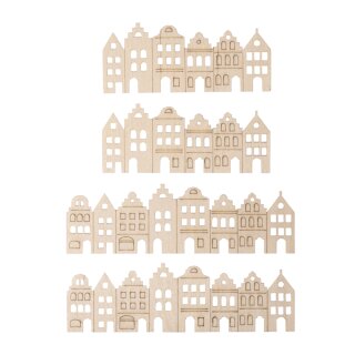 Furnier Holzleiste Nordic Häuser, je 2 x10,2 x 4,2+13,8 x 4,2 cm, 4 Stück, natur