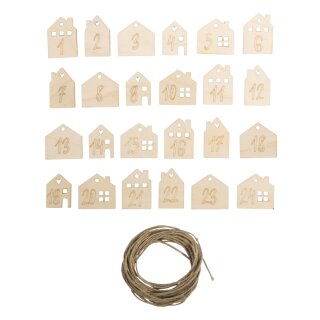 Holz Adventszahlen 1-24, 2,2-2,6cm, sort., + Kordel, 1...