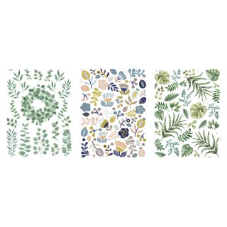 Transfer, Rub on: Botanical Flowers, verschiedene Designs, 3 Bogen
