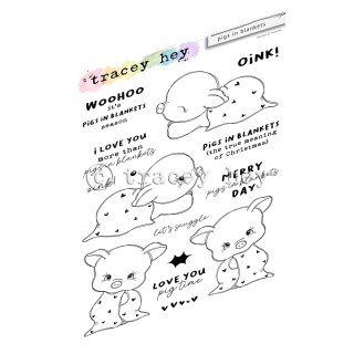 Tracey Hey, clear stamp A6, "Pigs in Blankets"