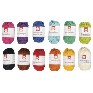 Rayher Baumwollgarn Mix, bunt, Mini-Knäuel à 20g, sortiert, Box 12 Stück